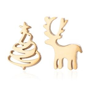 Christmas Tree Reindeer Earrings Stainless Steel Holiday Stud Earrings
